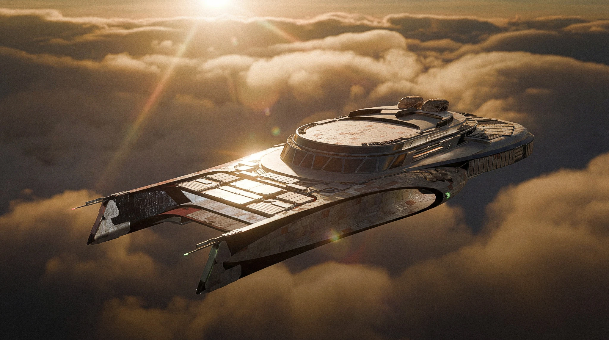 Odyssey Ship above warm clouds