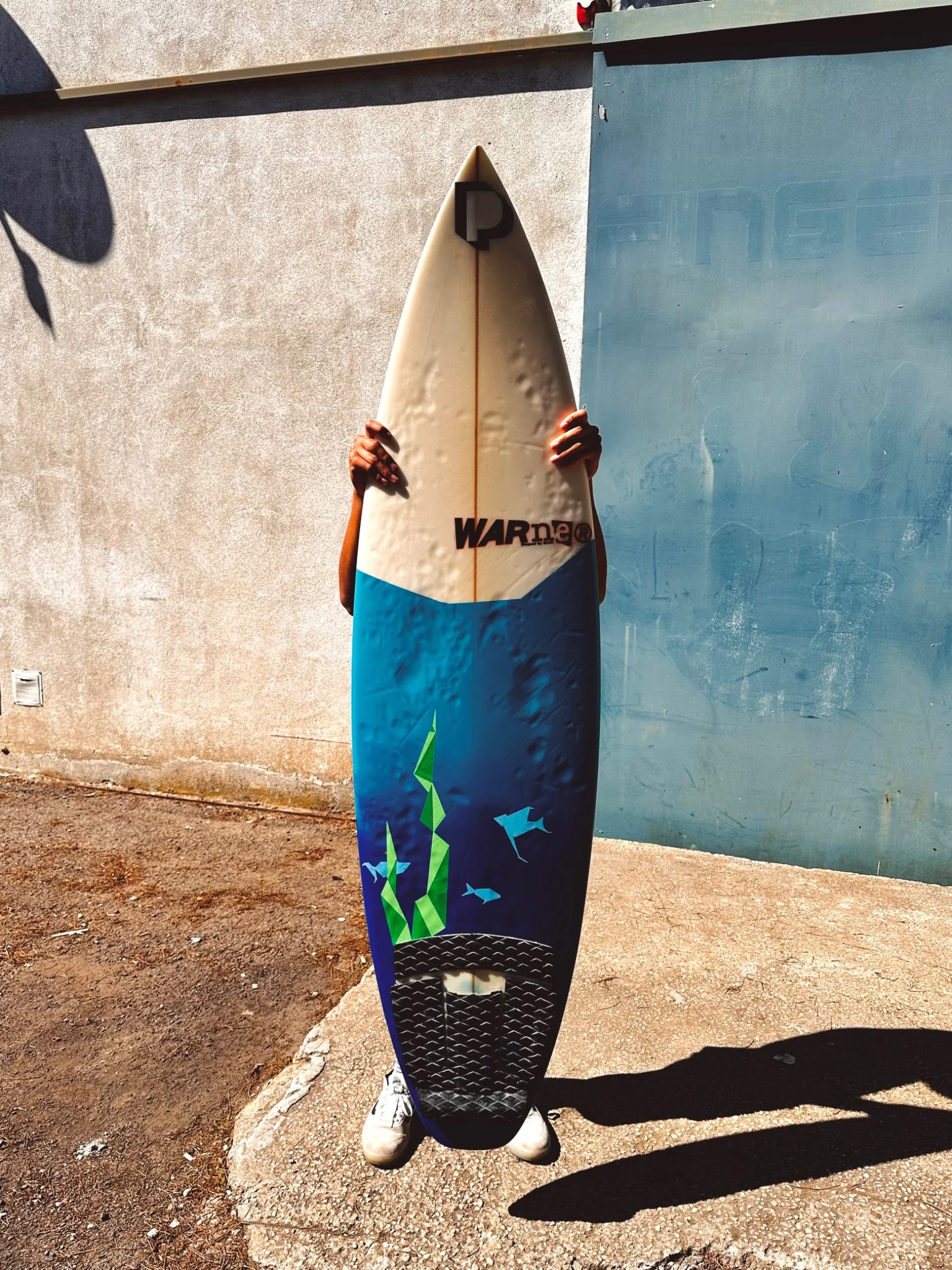 Surfboard graphic with abstract underwater forms